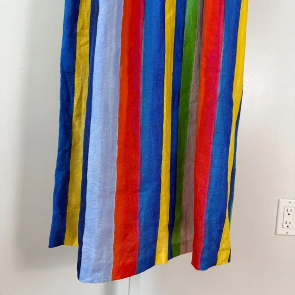 Mara Hoffman Striped Maxi Dress Tie Front Linen Blue Yellow Red Green Size 4 - Picture 7 of 9